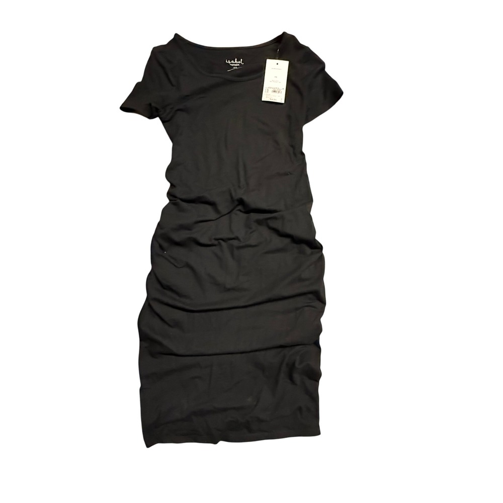 Isabel Maternity Dress XS‎ Black Ruched Bodycon Fitted Short Sleeve